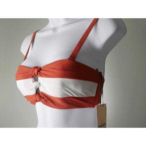 Unique Vintage Rust & White Stripped Louis Swim TOP Bikini S - Picture 3 of 6